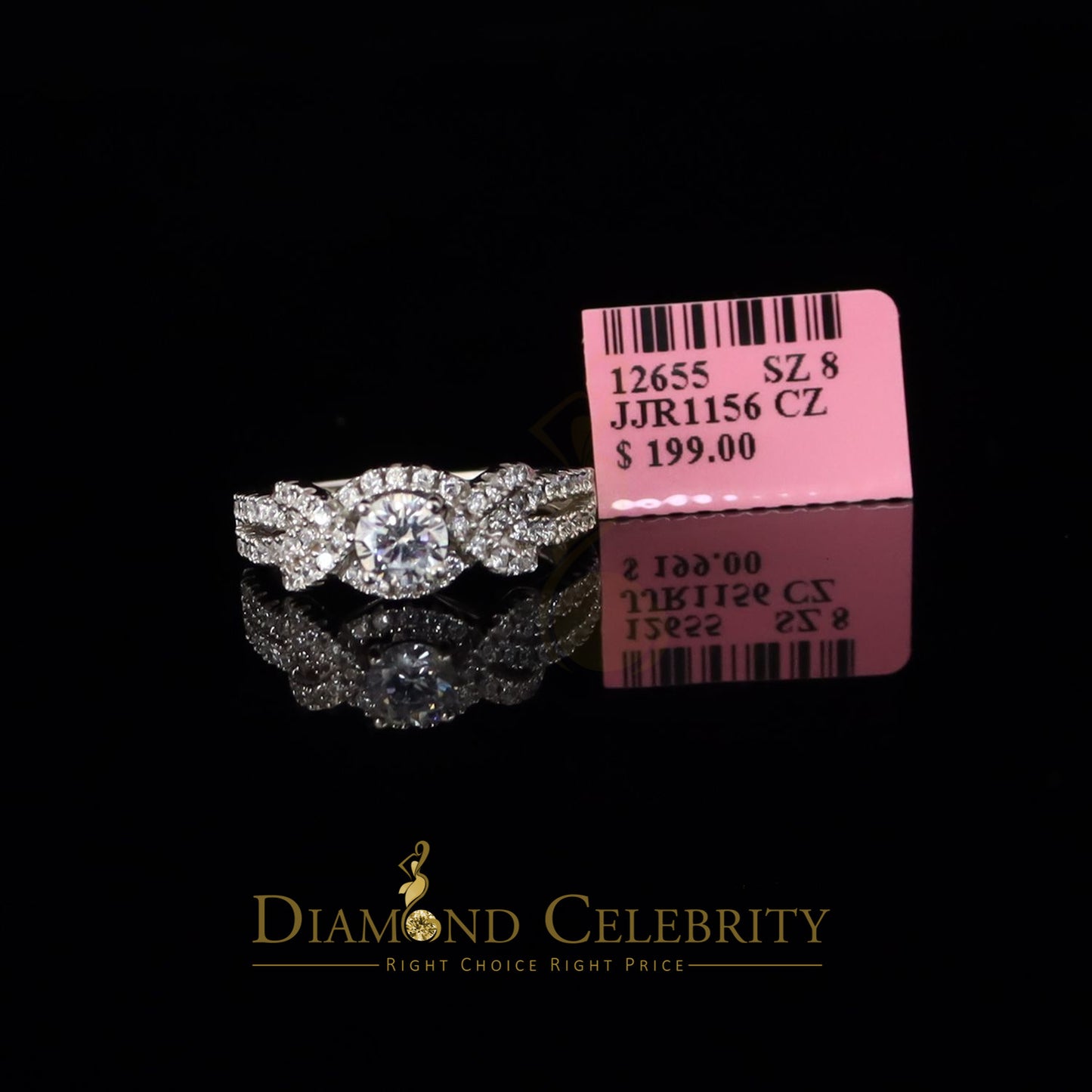 DiamondCelebritees 925 Women's White Silver 3.0ct CZ Centre 0.50ct Round Engagement Ring SZ 7