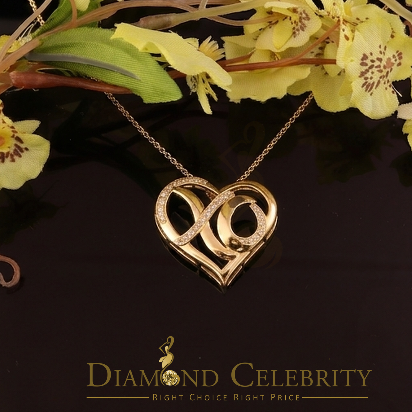 DiamondCelebritees  0.10ct Real Diamond Valentine Special "HEART" Pendant 925 Sterling Silver Yellow