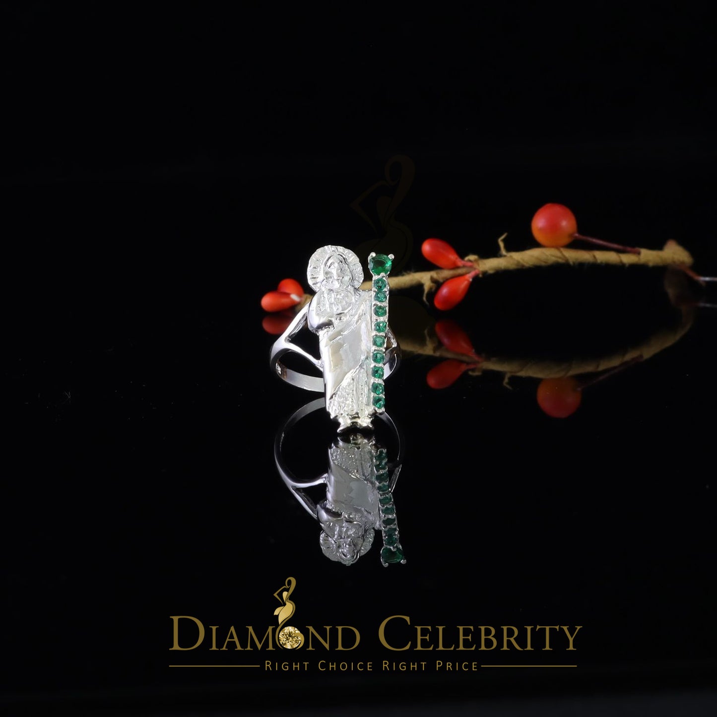 DiamondCelebritees Religious White 925 Sterling Silver Cubic Zirconia St.Jude Women's Ring Size 8.5