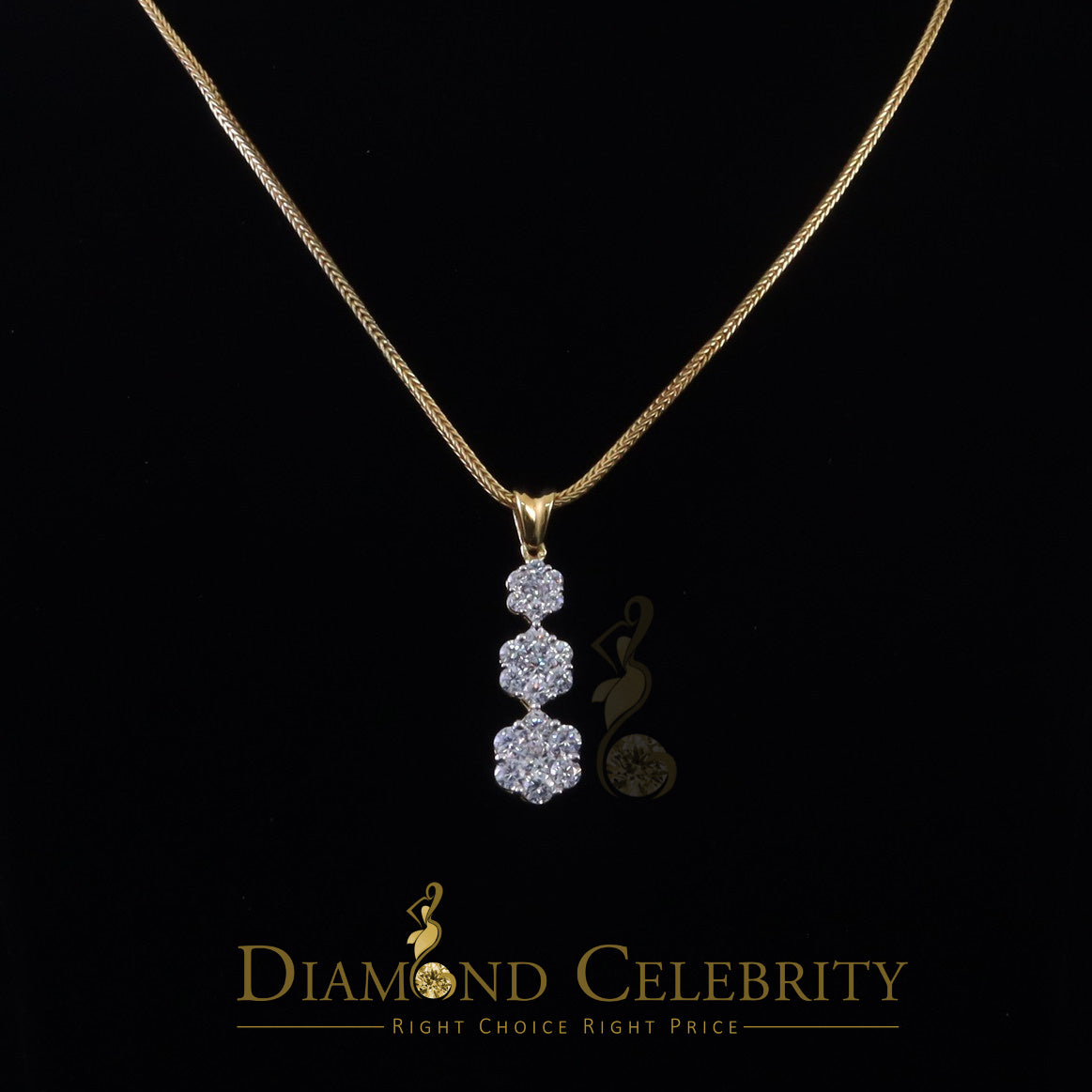 DiamondCelebritees Tripple Flower Shape Yellow 925 Sterling Silver Pendant 5.83ct Cubic Zirconia