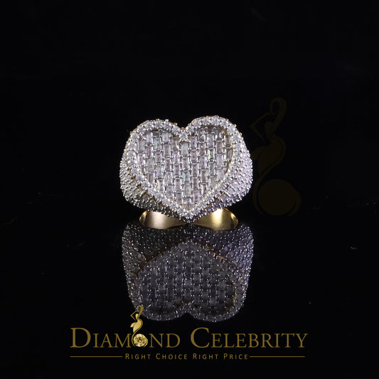 DiamondCelebritees Men's 925 Silver Yellow 7.00ct VVS 'D' Moissanite Stone Heart Rings Size 10