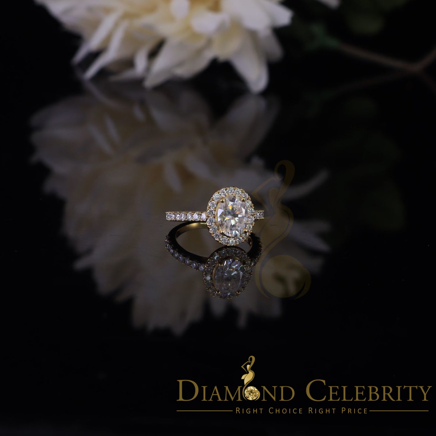 King Of Blings  10K Yellow Gold 3.00CT 'VVS' 'FL' D clr Oval Cut Moissonite Womens Ring S/7