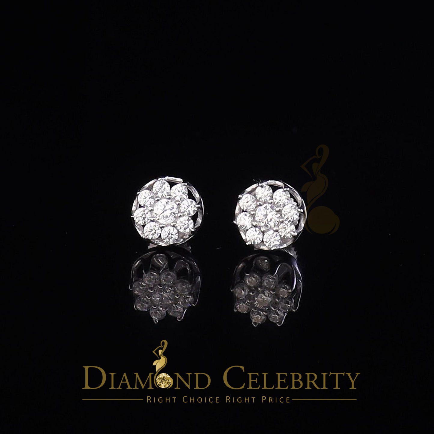 DiamondCelebritees  White 925 Silver Cubic 0.14ct Zirconia Women's & Men's Hip Hop Flower Earrings