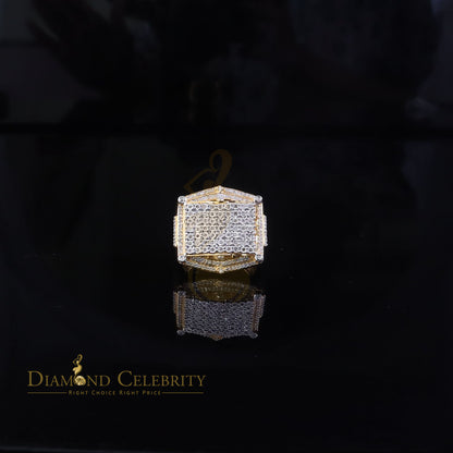 0.66ct Men's Real Diamond 925 Yellow Silver Big Mirage Set Square Rings Size 10