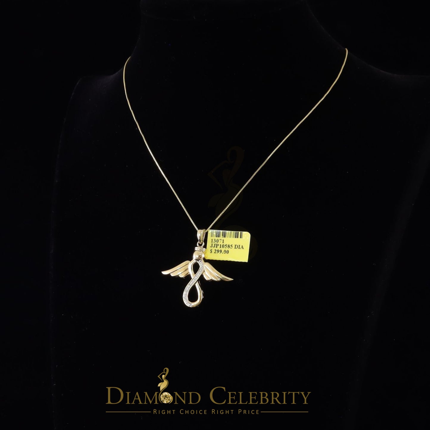 DiamondCelebritees  Real 0.05ct Diamond Sterling Silver Infinity with Wings Necklace Yellow Pendant