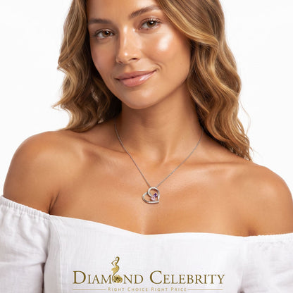 DiamondCelebritees  Two Stones Pink Blue Heart Solitaire 0.1ct Silver Diamonds White Charm Pendant