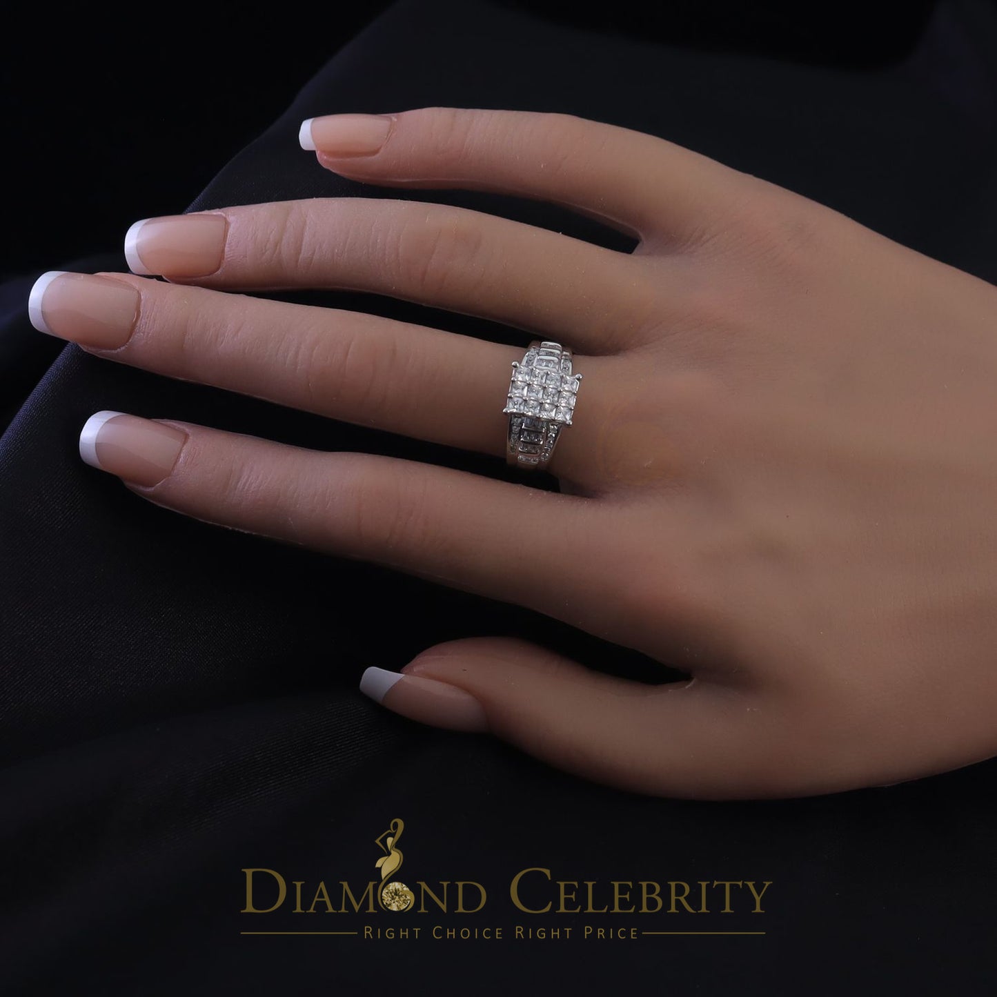 DiamondCelebritees 925 White Silver Square 1.10ct Cubic Zirconia Engagement Women's Ring Size 8