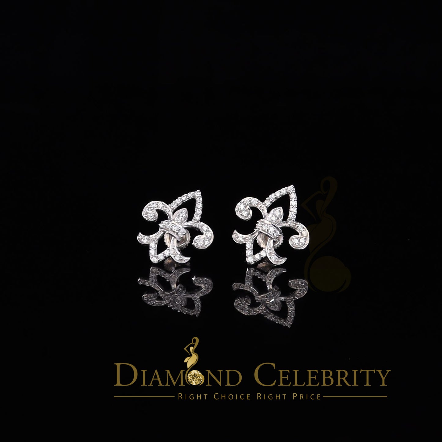 DiamondCelebritees  925 White Silver 0.60ct Cubic Zirconia Fleur de Lis Screw Back Women's Earrings