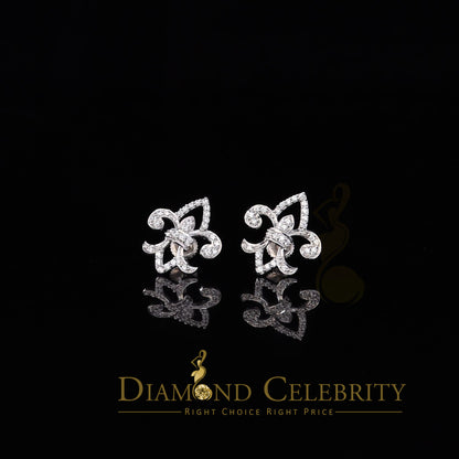 DiamondCelebritees  925 White Silver 0.60ct Cubic Zirconia Fleur de Lis Screw Back Women's Earrings