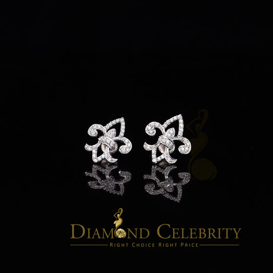 DiamondCelebritees  925 White Silver 0.60ct Cubic Zirconia Fleur de Lis Screw Back Women's Earrings