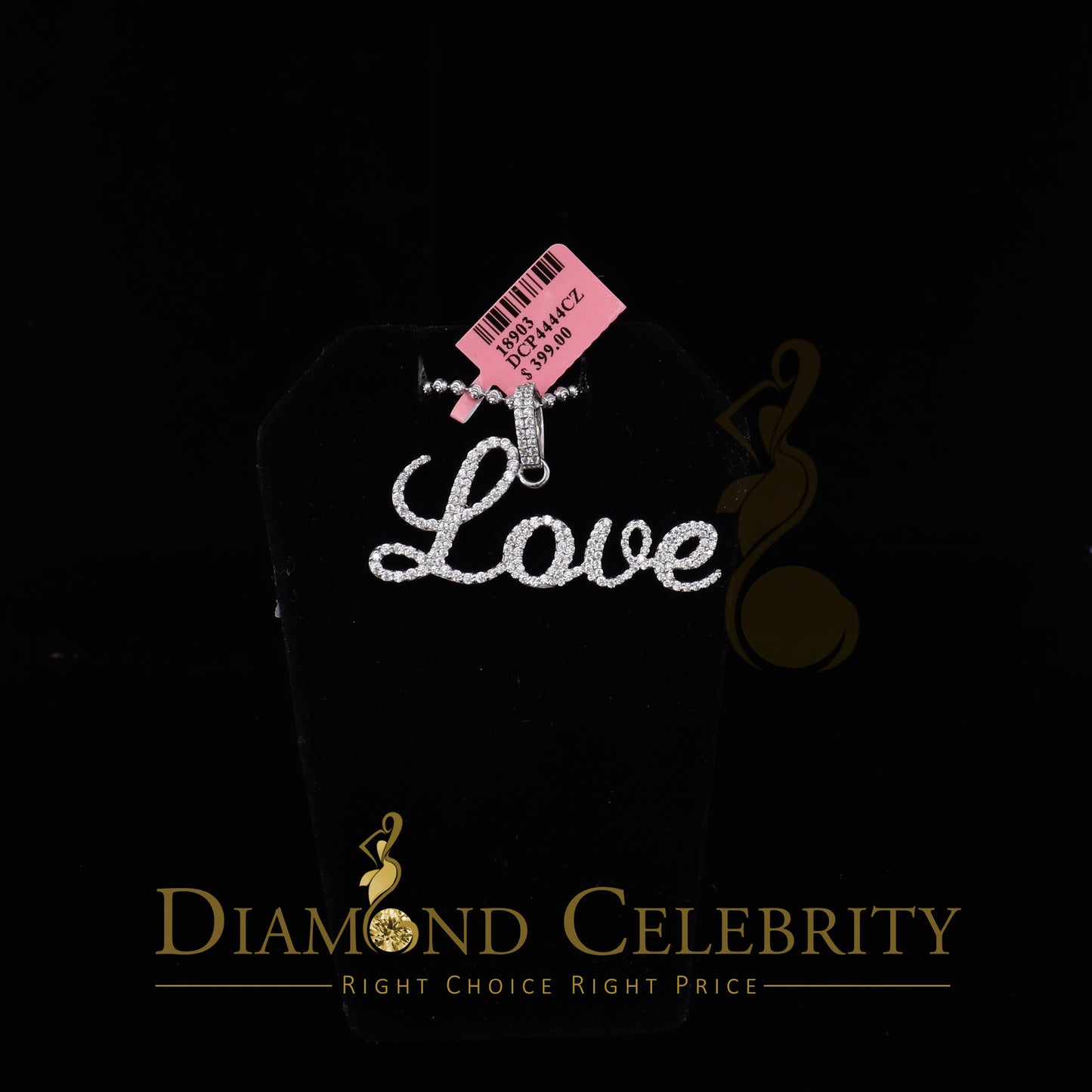 DiamondCelebritees White Attractive" LOVE" Letter 925 Sterling Silver Pendant 2.08ct Cubic Zirconia