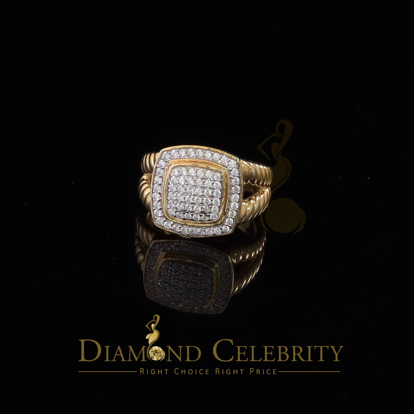 DiamondCelebritees 1.33ct Yellow Silver Square Cubic Zirconia Womens Adjustable Ring From SZ 8 to10