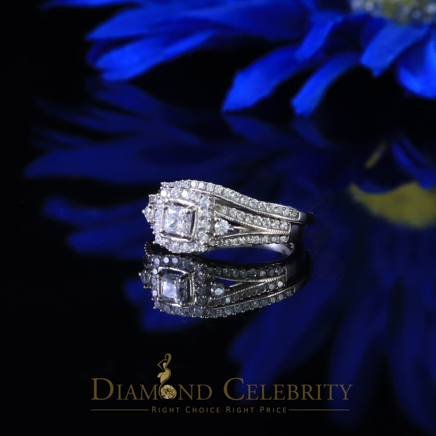 DiamondCelebritees 1.75ct Cubic Zirconia White Sterling Silver Men's/ Women 2PC Bridal Rings Size 7