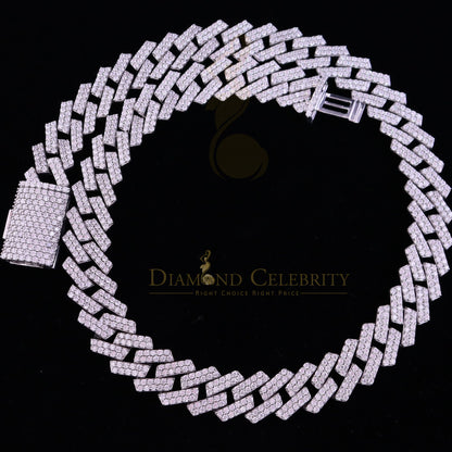 DiamondCelebritees 925 Silver 40ct Moissanite White Men's Cuban Necklace SZ 20inch & 16mm Width