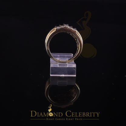 DiamondCelebritees Yellow Silver Rhodium Plated CZ 1.40ct Wide Band Men Adjustable Ring SZ 8 to 10