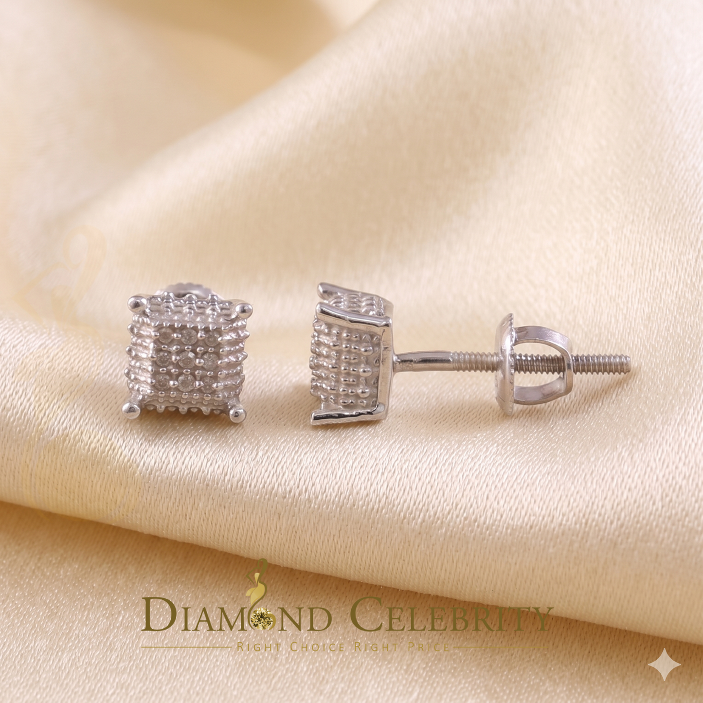 DiamondCelebritees Aretes Para Hombre 0.05ct Diamond 925 Silver Women & Men Square White Earrings