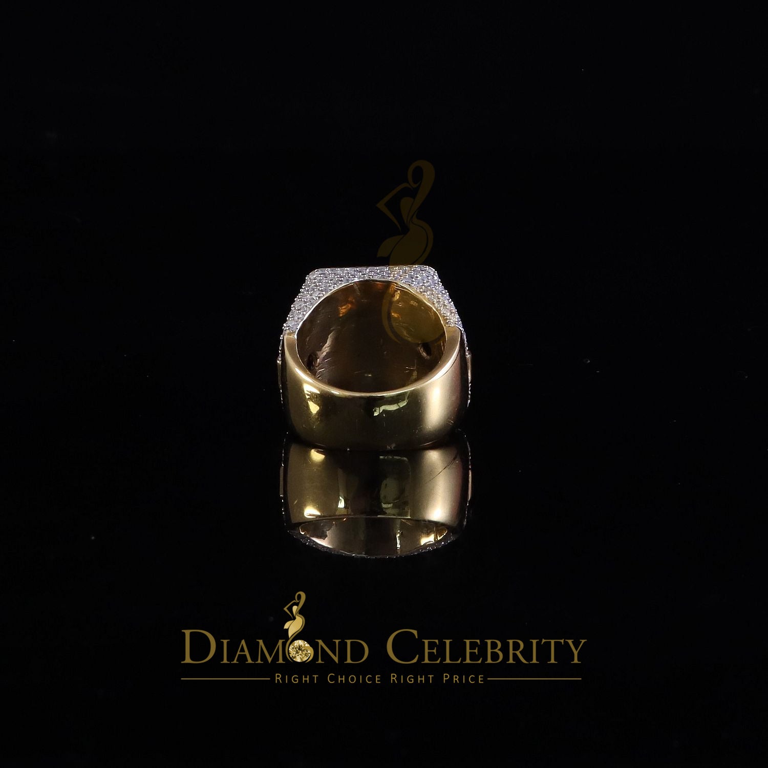 DiamondCelebritees Men's 925 Sterling Silver 6.50ct VVS 'D' Moissanite Square Yellow Rings Size 10