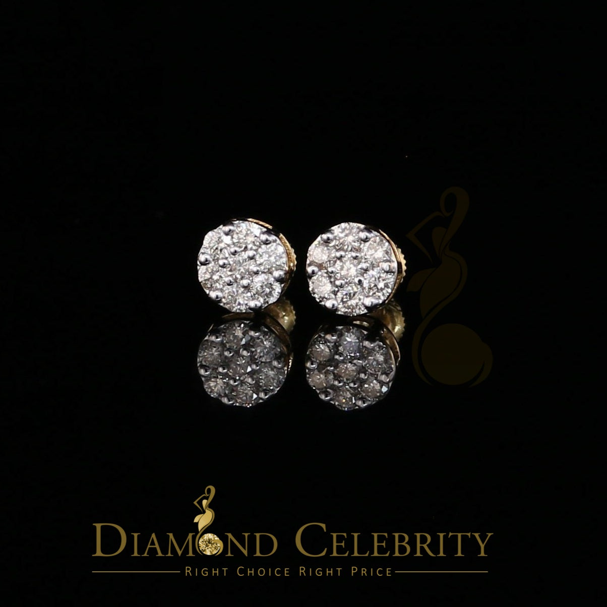 DiamondCelebritees Men's/Women's 10K Real Yellow Gold with 0.75CT Real Diamond Stud Earrings