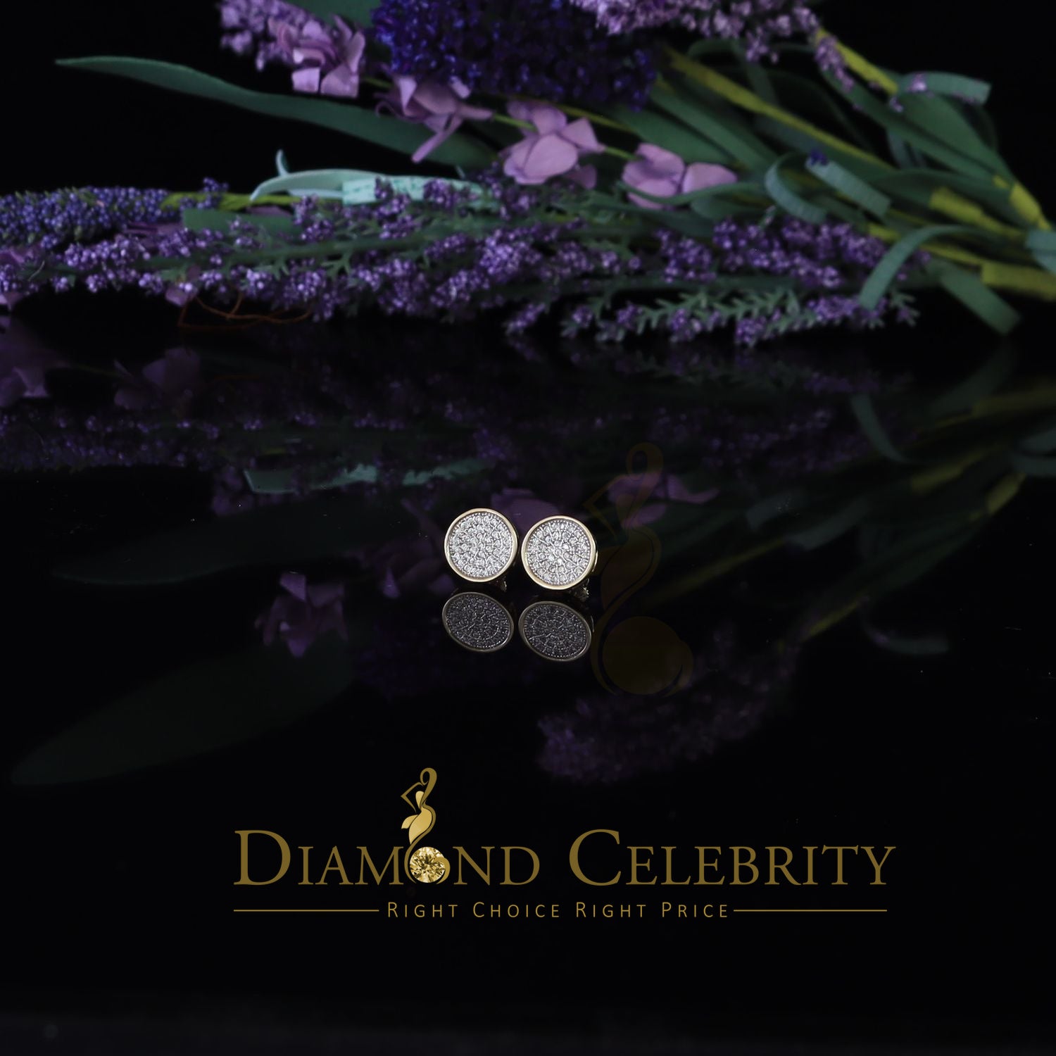 DiamondCelebritees  0.78ct Cubic Zirconia 925 Yellow Silver Women's & Men's Hip Hop Round Earrings