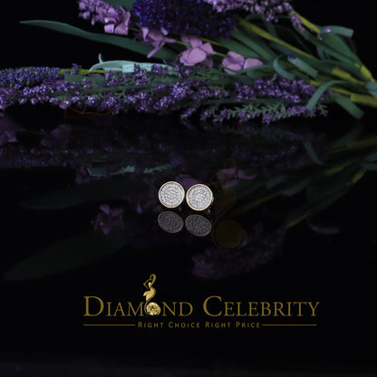 DiamondCelebritees  0.78ct Cubic Zirconia 925 Yellow Silver Women's & Men's Hip Hop Round Earrings