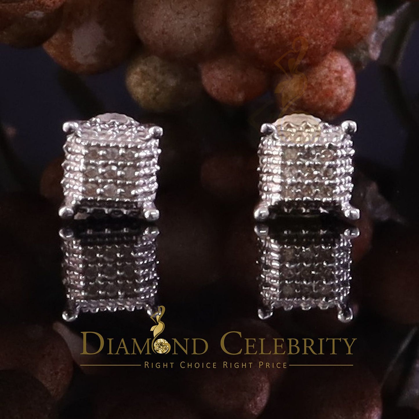 DiamondCelebritees Aretes Para Hombre 0.05ct Diamond 925 Silver Women & Men Square White Earrings