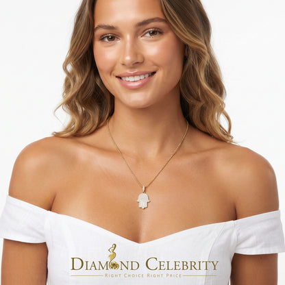 DiamondCelebritees  Real 0.33ct Diamond 925 Sterling Silver HAMSA Charm Necklace Pendant in Yellow