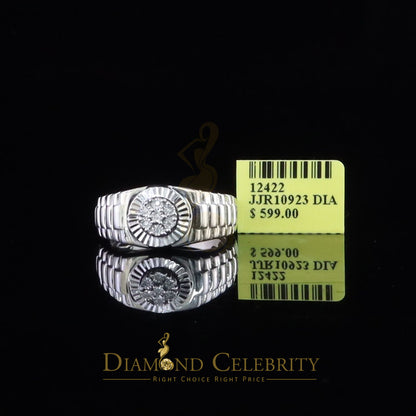 DiamondCelebritees 925 Sterling Silver 0.05ct Real Diamond Men's Style White Band Style Ring SZ 10