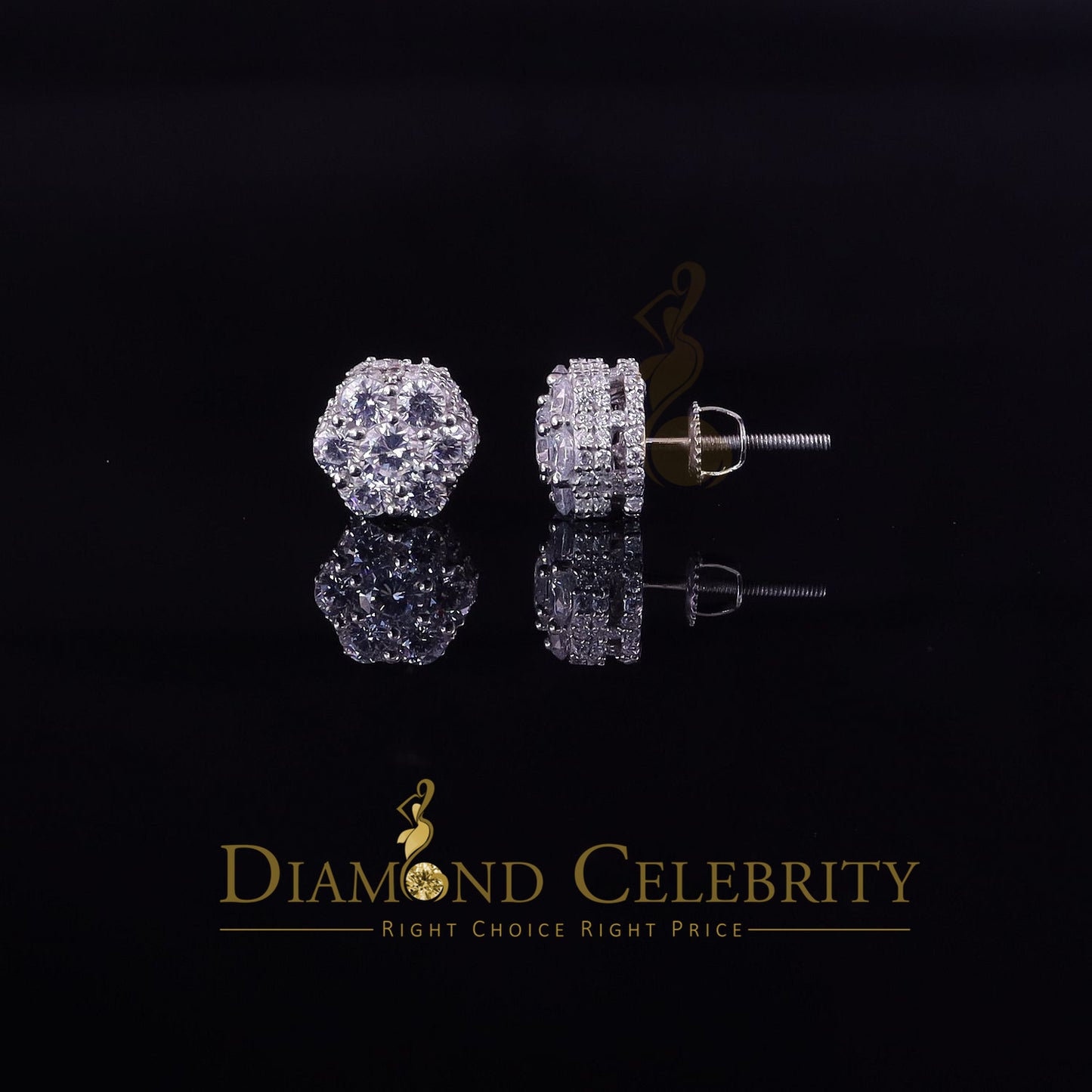 DiamondCelebritees  1.50ct Cubic Zirconia 925 White Silver Sterling Hip Hop Floral Women's Earrings