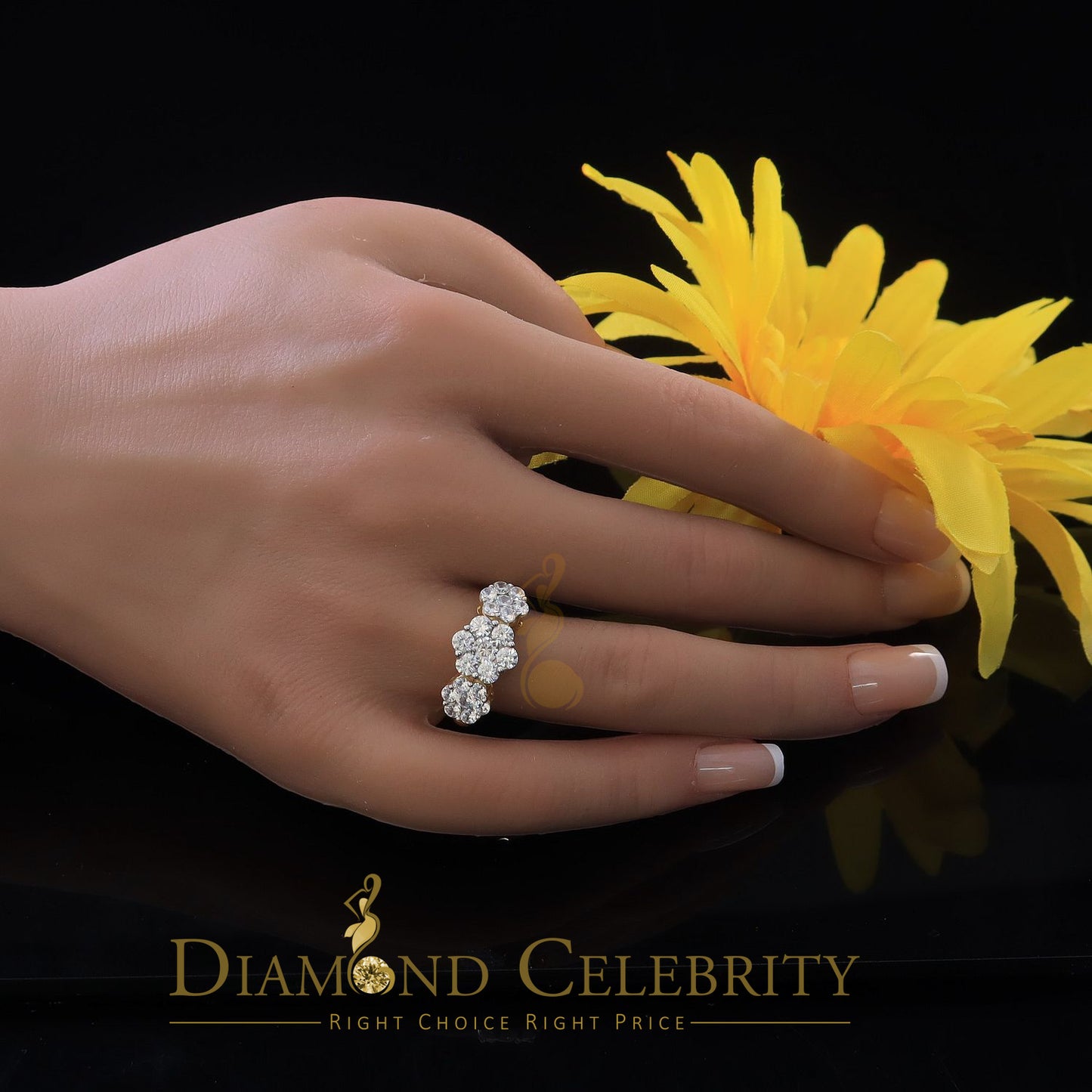 DiamondCelebritees 925Sterling Yellow Silver Floral-Shaped Cubic Zirconia 3.50ct Womens Ring SZ 7.5