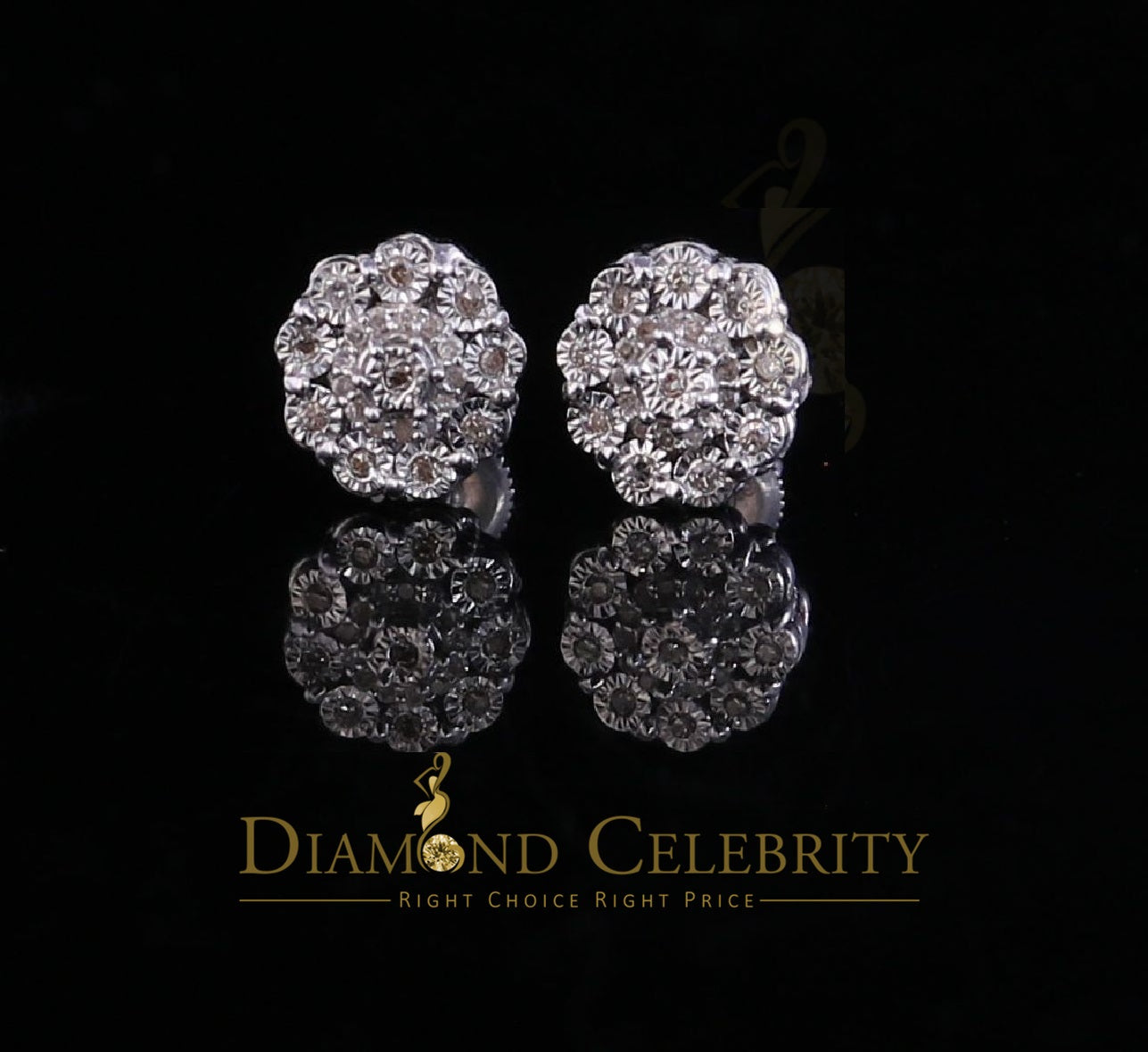 DiamondCelebritees 0.15ct Diamond 925 Sterling Silver White Floral Earrings For Men's / Women's