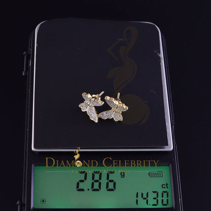 DiamondCelebritees Women's 0.25ct Real Diamond Butterfly Stud Earrings Yellow 925 Sterling Silver