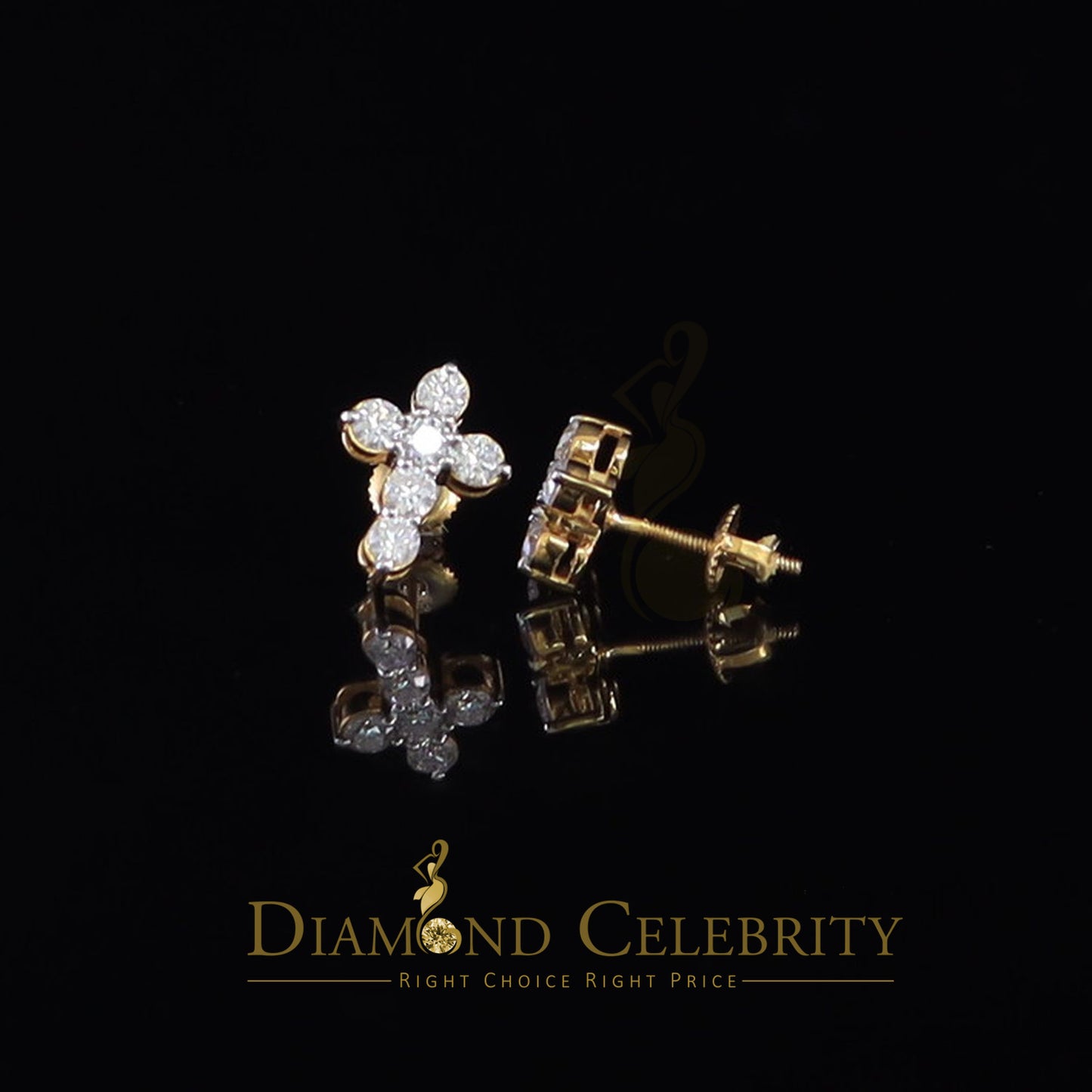 DiamondCelebritees 1.00ct Moissanite Yellow 925 Sterling Silver Women's Cross Earrings