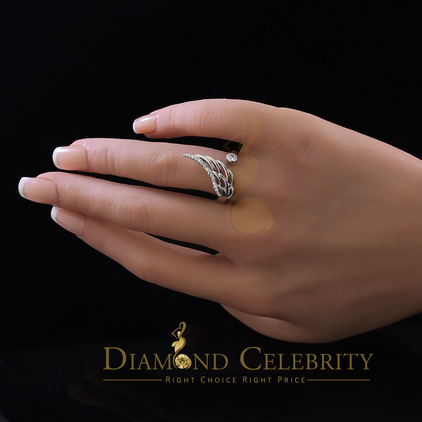 DiamondCelebritees 925 Sterling White Silver with 1.50ct Cubic Zirconia Angel Wing Ring Size 7.5