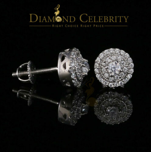 DiamondCelebritees  White Sterling Silver 0.78ct Cubic Zirconia Ladies 925 Hip Hop Round Earrings
