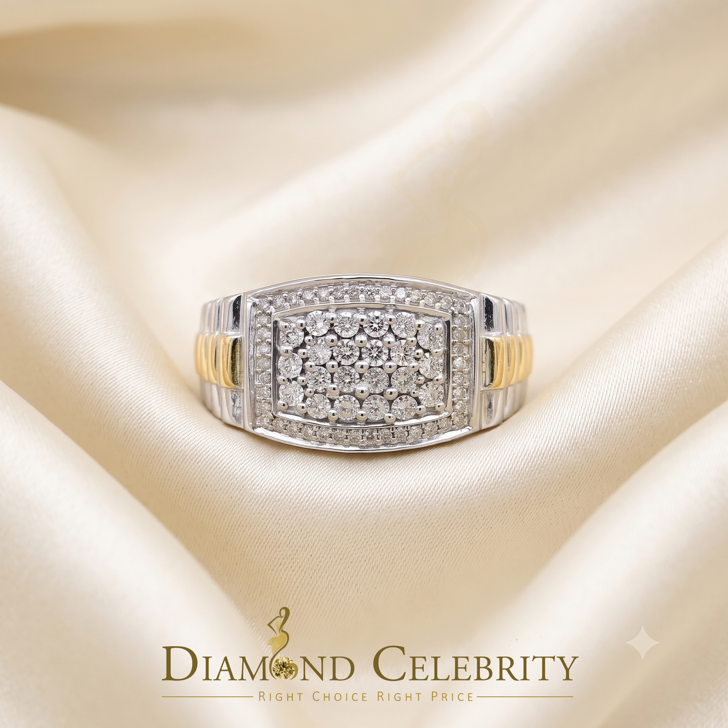 DiamondCelebritees 0.25 CT Real Diamond 925 Sterling White Silver Two Tone Shine Men's Ring Size 10