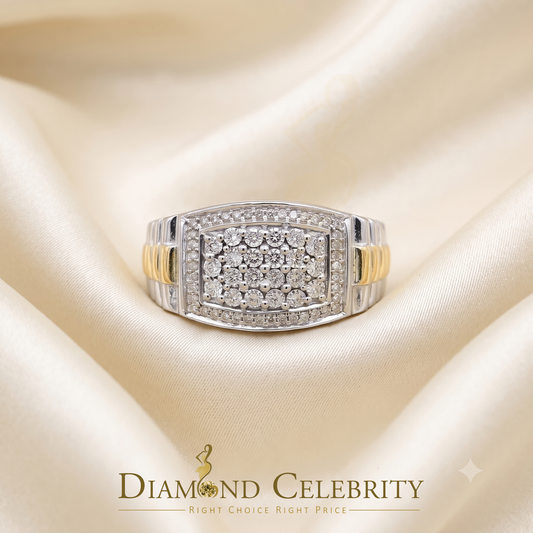 DiamondCelebritees 0.25 CT Real Diamond 925 Sterling White Silver Two Tone Shine Men's Ring Size 10