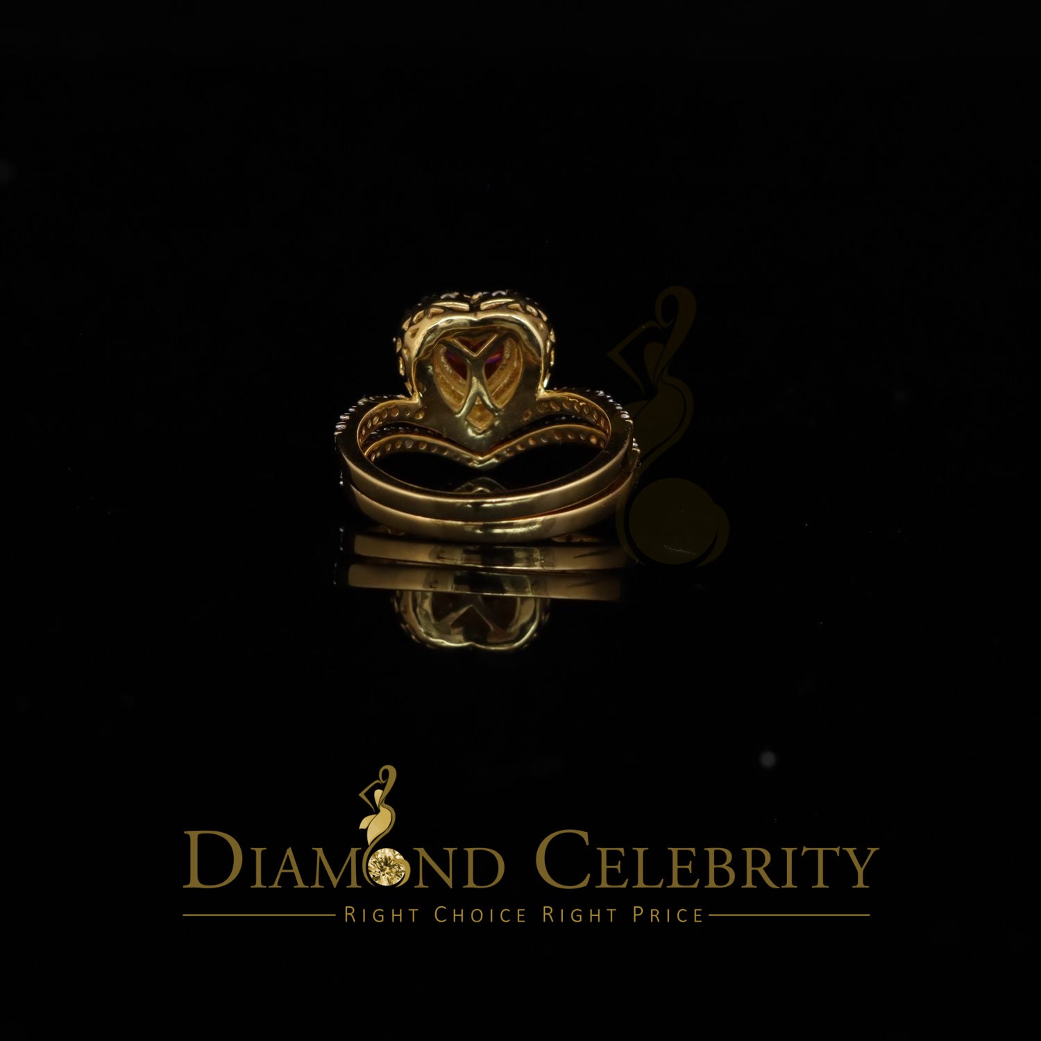 DiamondCelebritees Women's 925 Silver Yellow VVS 'D'1.66CT Pink Moissanite Heart Bridal Ring SZ 7