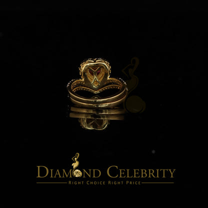 DiamondCelebritees Women's 925 Silver Yellow VVS 'D'1.66CT Pink Moissanite Heart Bridal Ring SZ 7