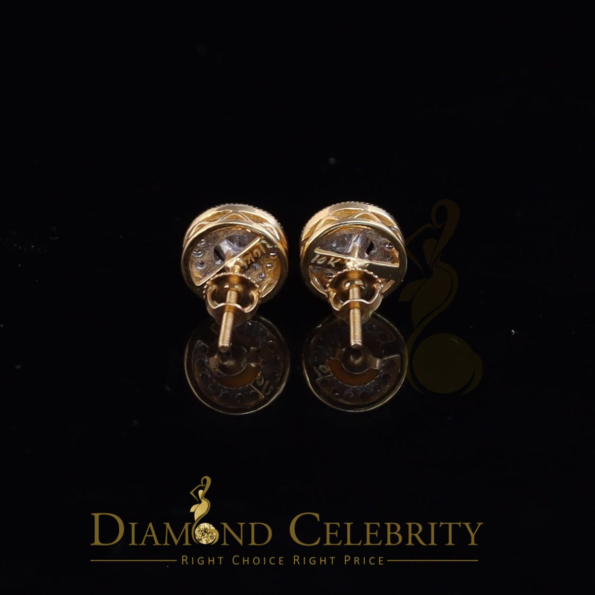 DiamondCelebritees Real 10k Yellow Gold Round Stud 0.50ct Earrings with Real Diamonds