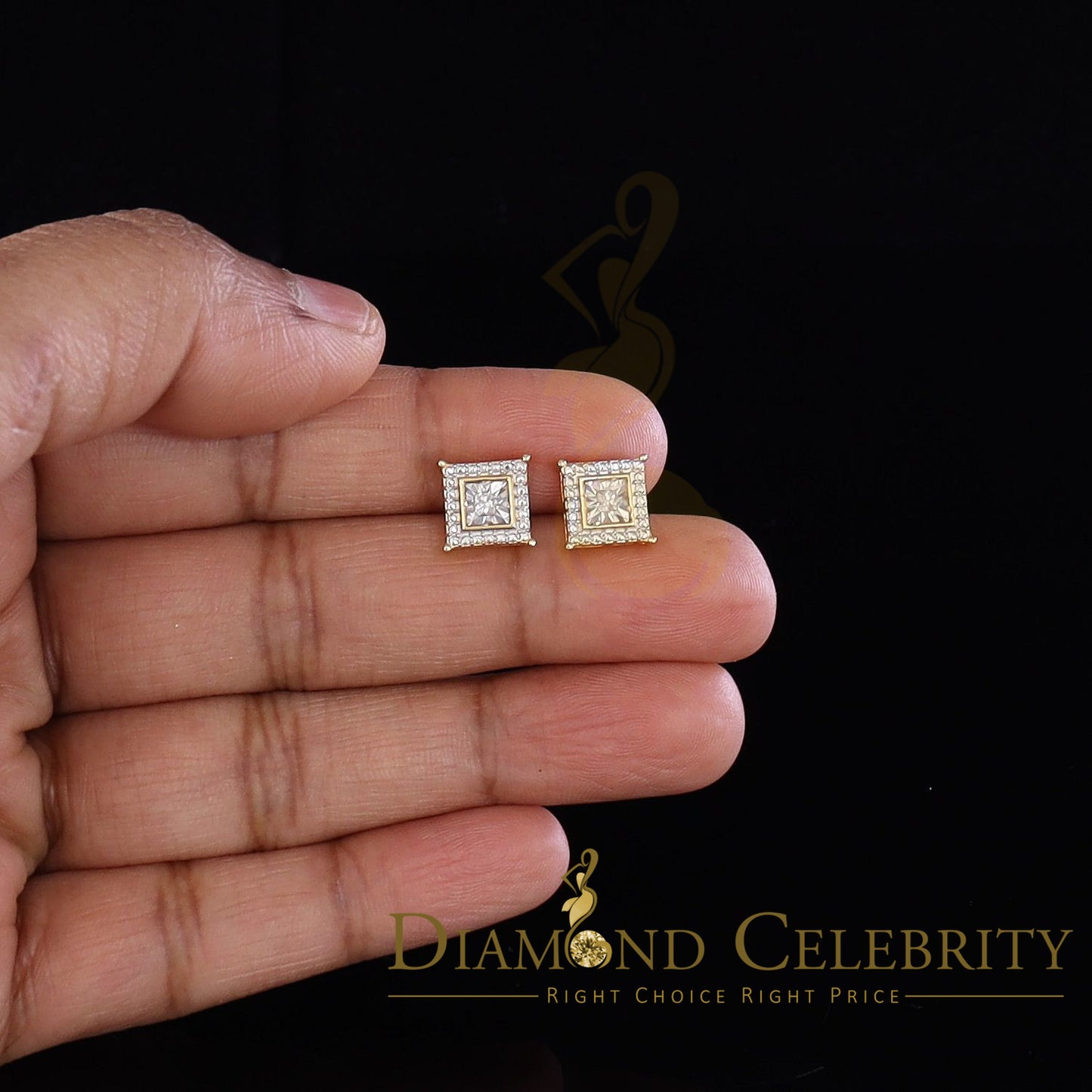 DiamondCelebritees 0.10ct Diamond Stud Earrings Yellow 925 Sterling Silver For Men's & Women's