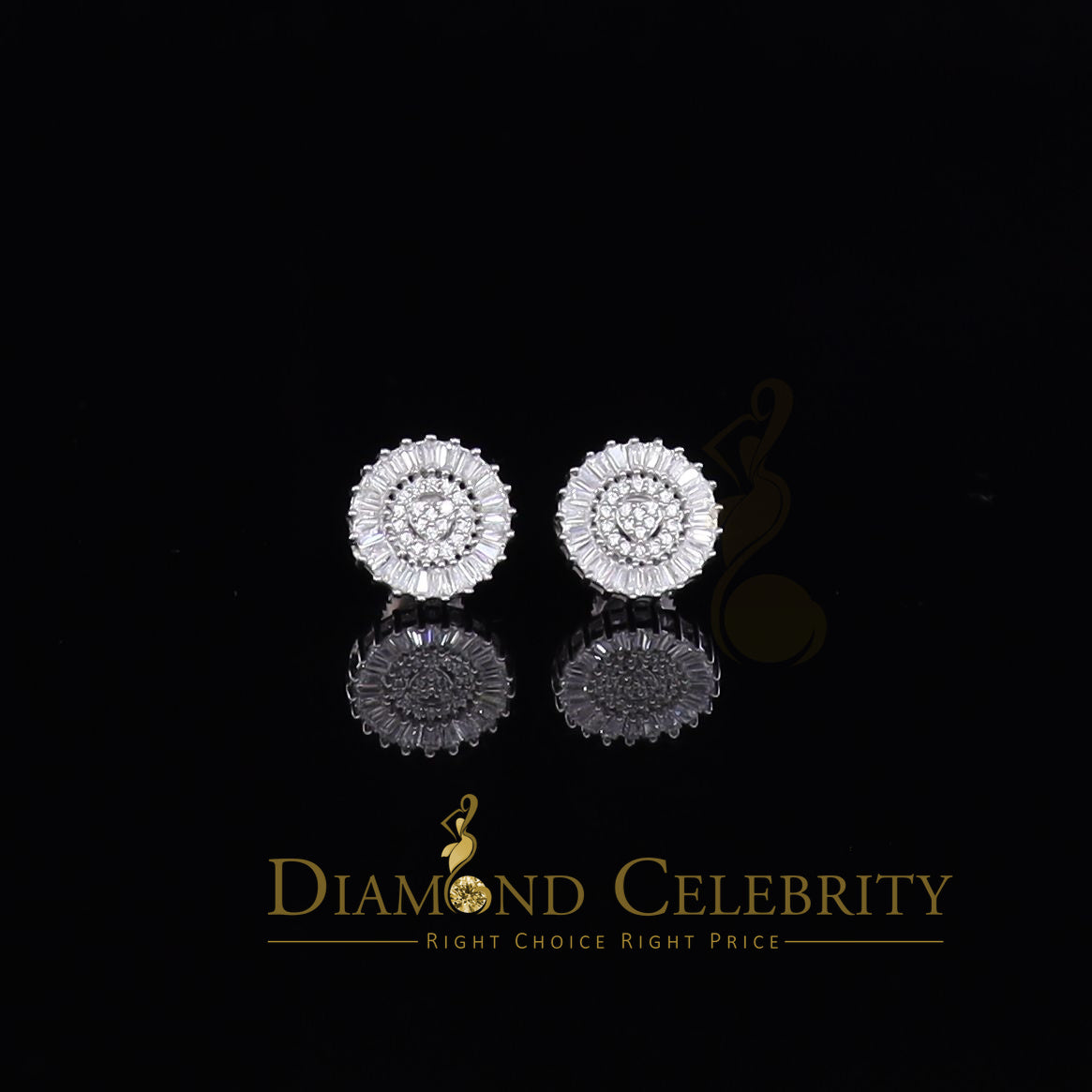 DiamondCelebritees  White 925 Sterling Silver 0.24ct Cubic Zirconia For Women & Men Round Earrings