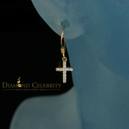 DiamondCelebritees  Yellow 925 Silver 0.27ct Cubic Zirconia Men's & Women's Dangling Cross Earrings