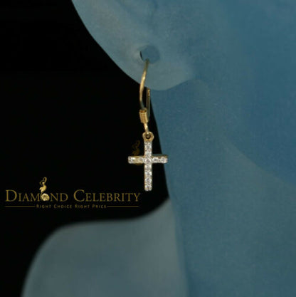 DiamondCelebritees  Yellow 925 Silver 0.27ct Cubic Zirconia Men's & Women's Dangling Cross Earrings