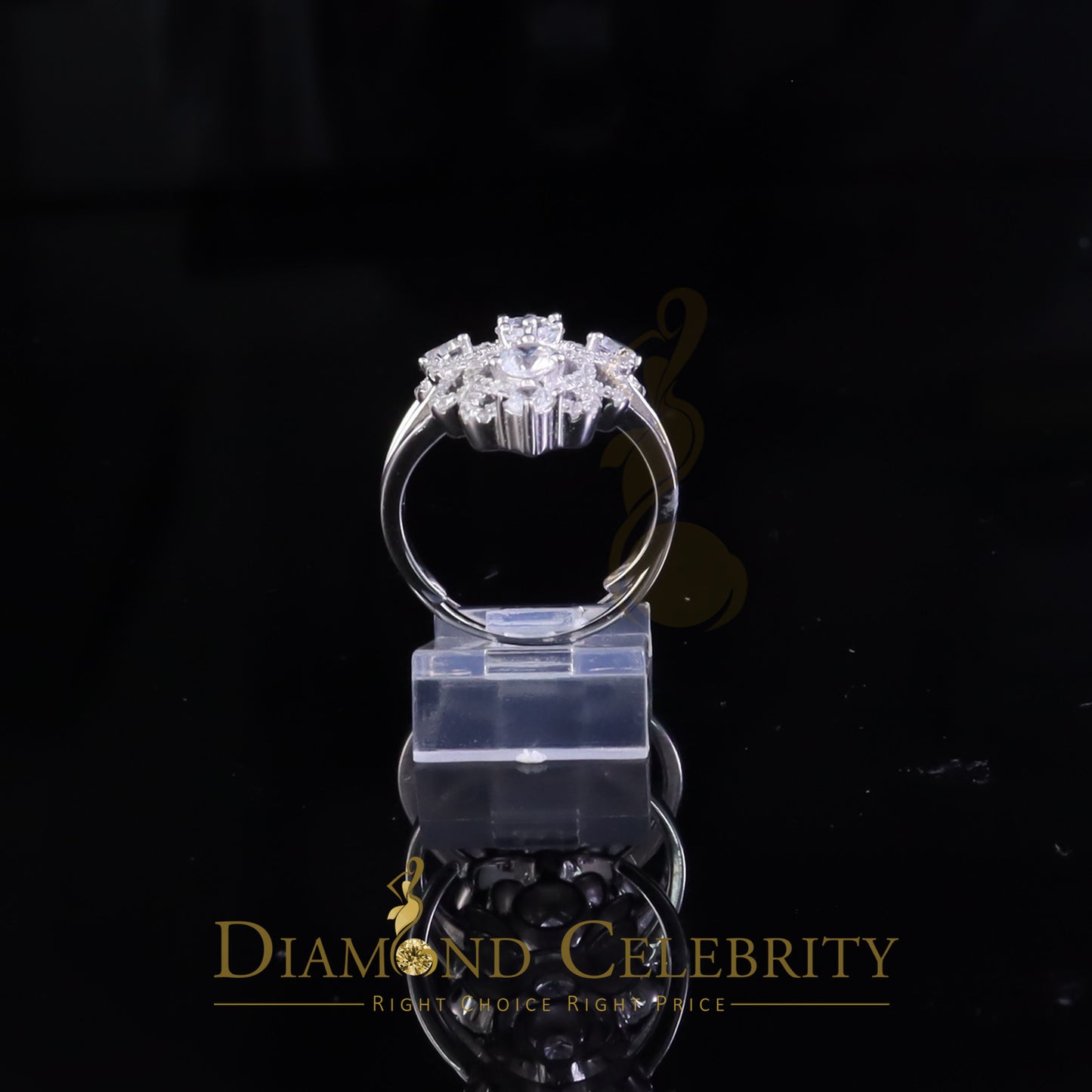DiamondCelebritees 925 Sterling Silver 4.00ct Cubic Zirconia White Large Flower Womens Ring Size 6