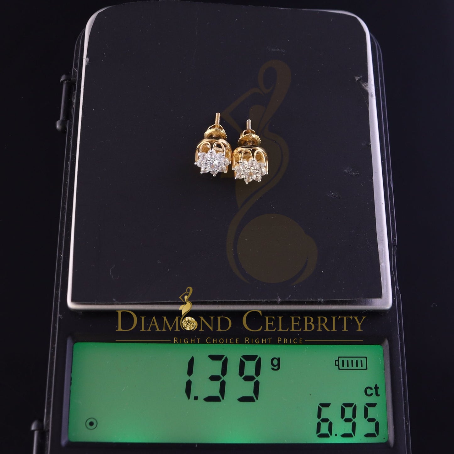 DiamondCelebritees  Yellow 925 Silver Cubic 0.14ct Zirconia Women's & Men's Hip Hop Flower Earrings