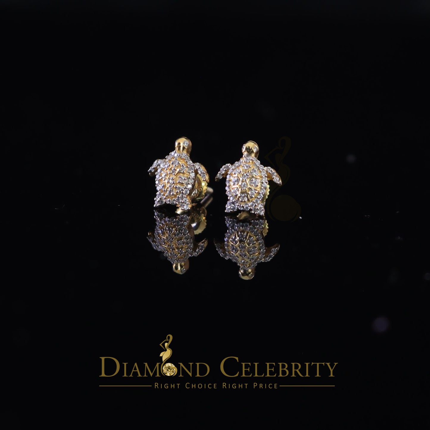 DiamondCelebritees  925 Sterling Yellow Silver 0.50ct Cubic Zirconia Turtle Earring Women & Men's