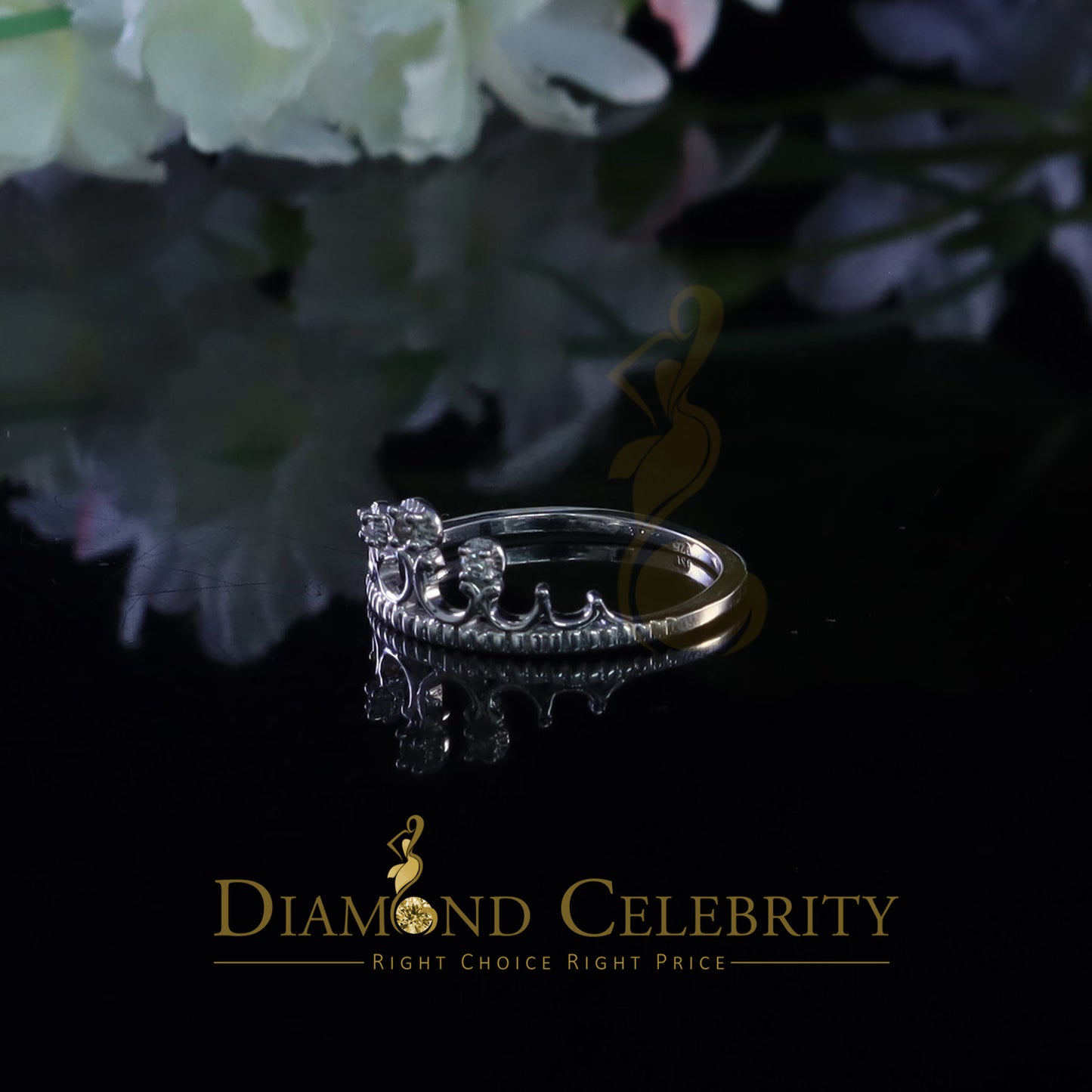 DiamondCelebritees 925 Silver White 0.10ct Cubic Zirconia Crown Sets Engangement Womens Ring Size 7