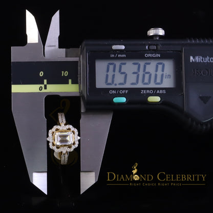 DiamondCelebritees Emerlard Cut 925 Yellow Silver 2.00ct VVS D Moissanite Enagement Lady Ring SZ 7