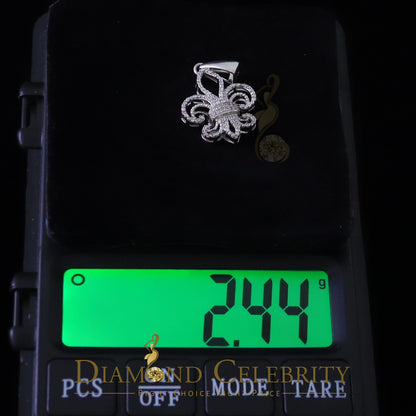 DiamondCelebritees Sterling 925 Silver Fleur de Lis White Shape Pendant with 0.93ct Cubic Zirconia