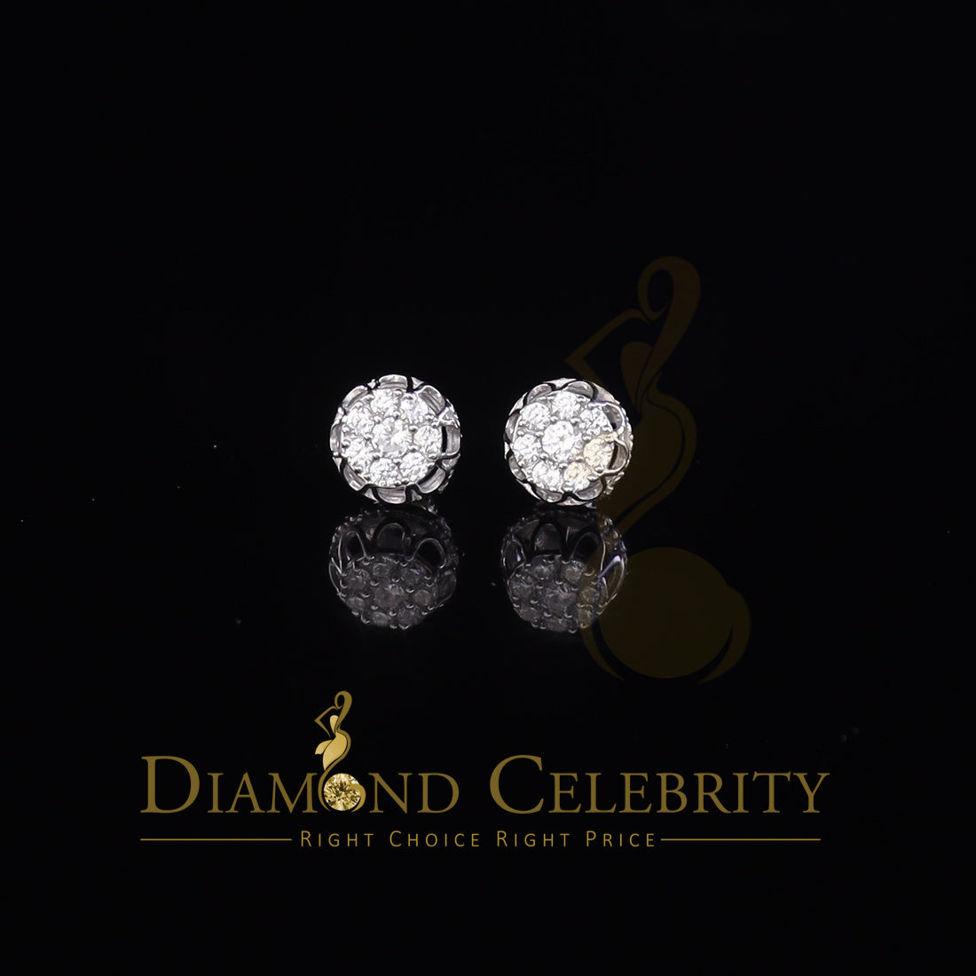 DiamondCelebritees  1.14ct Cubic Zirconia 925 White Silver Women's & Men's Hip Hop Flower Earrings